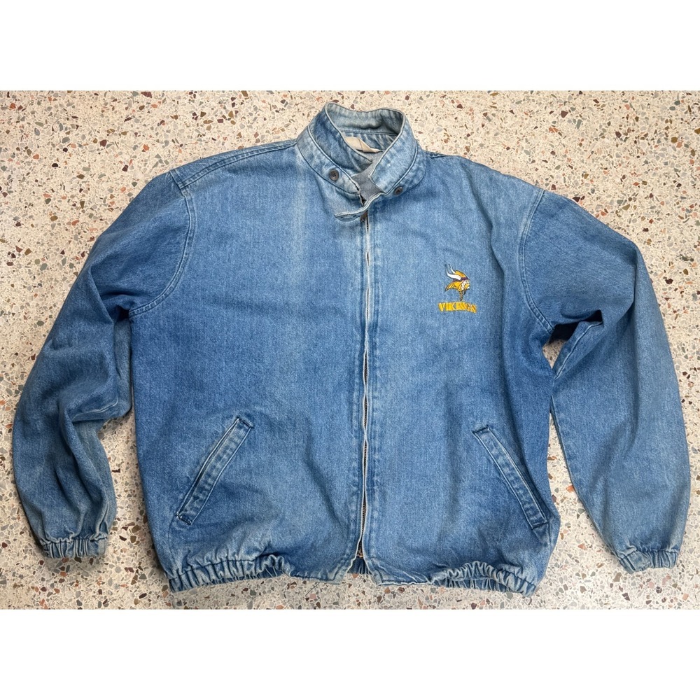 Chalk Line NFL Vtg Rare‎ Minnesota Vikings Full Zip Denim Jacket Size XL